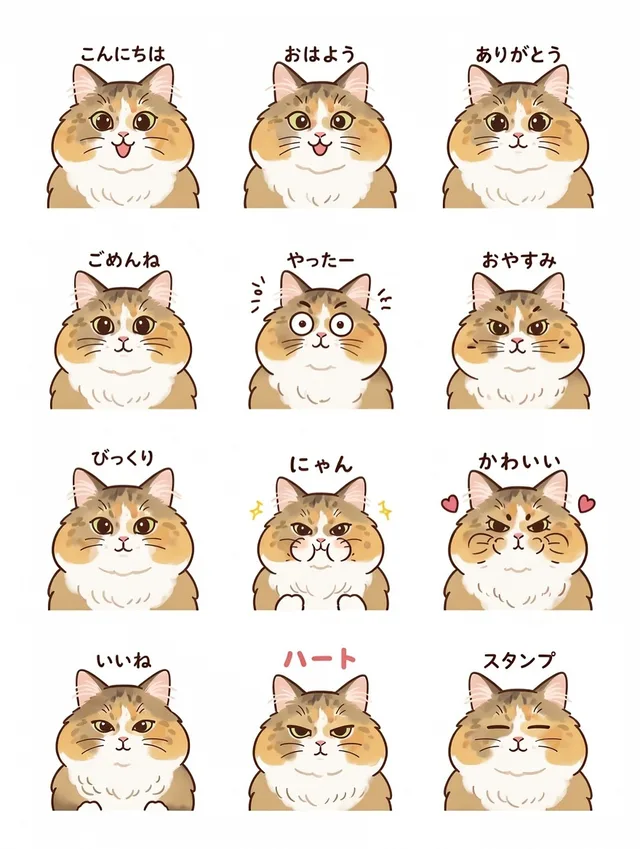 12 สติกเกอร์ LINE แมวพร้อมข้อความน่ารัก