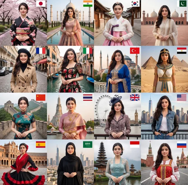 คอลลาจสาวงาม 16 ชุดประจำชาติ สไตล์แฟชั่นหรู