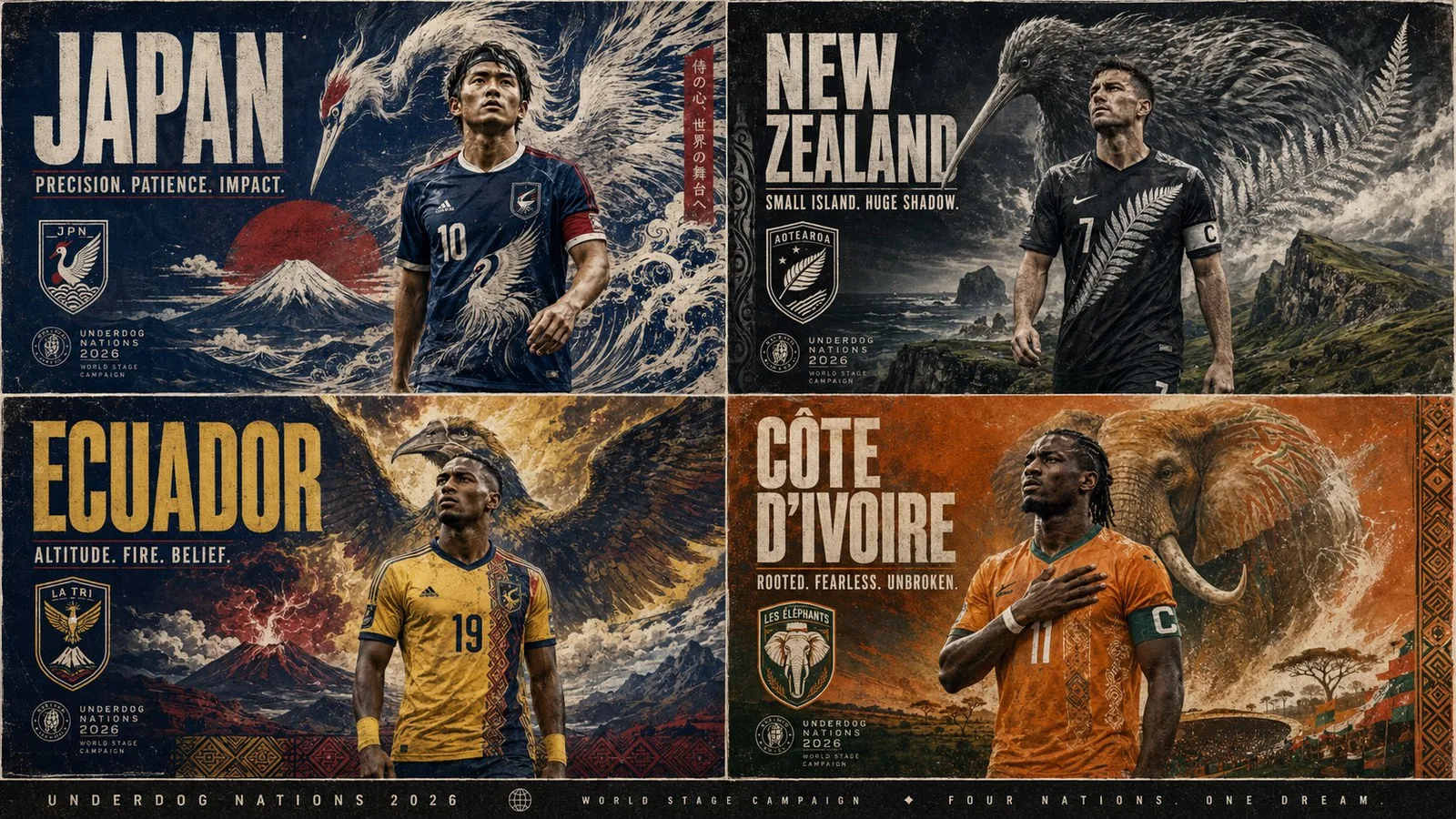 โปสเตอร์ทีมม้ามืดบอลโลก 2026 แบบกริด 1