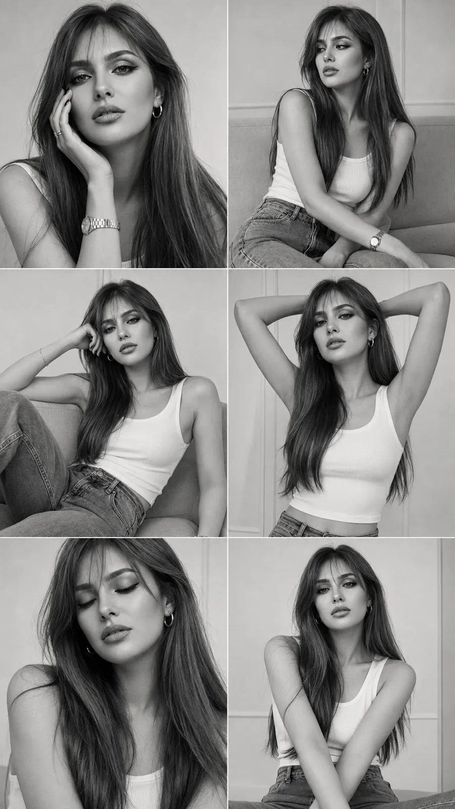 ภาพปะติดแฟชั่นขาวดำ 2x3 หญิงสาวเรียบง่าย 1