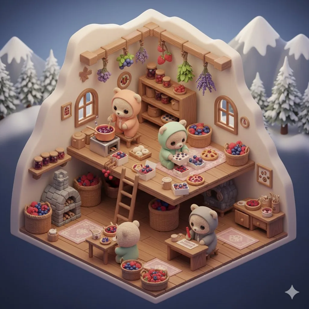 หมีน้อย 3D วาดแผนที่หิมะในบ้านไม้แสนอบอุ่น 1