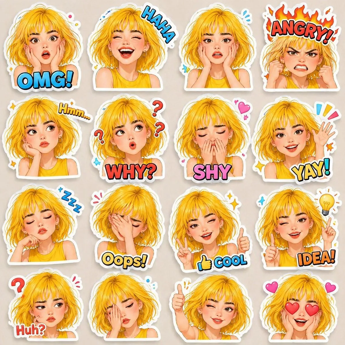 ชุดสติกเกอร์อีโมจิสาวน้อย 3D การ์ตูนสดใส 1