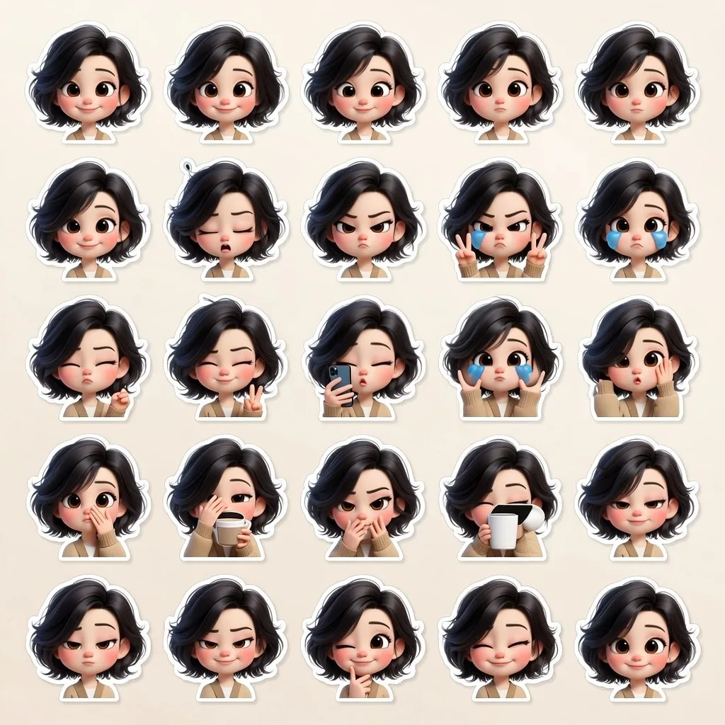 สติกเกอร์สาวน้อยพิกซาร์ 3D หลากหลายอารมณ์ 1