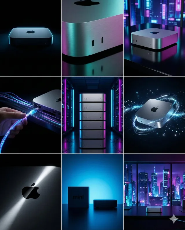 ดีไซน์สตอรี่บอร์ด Mac mini สไตล์ไซเบอร์พังก์ 3x3
