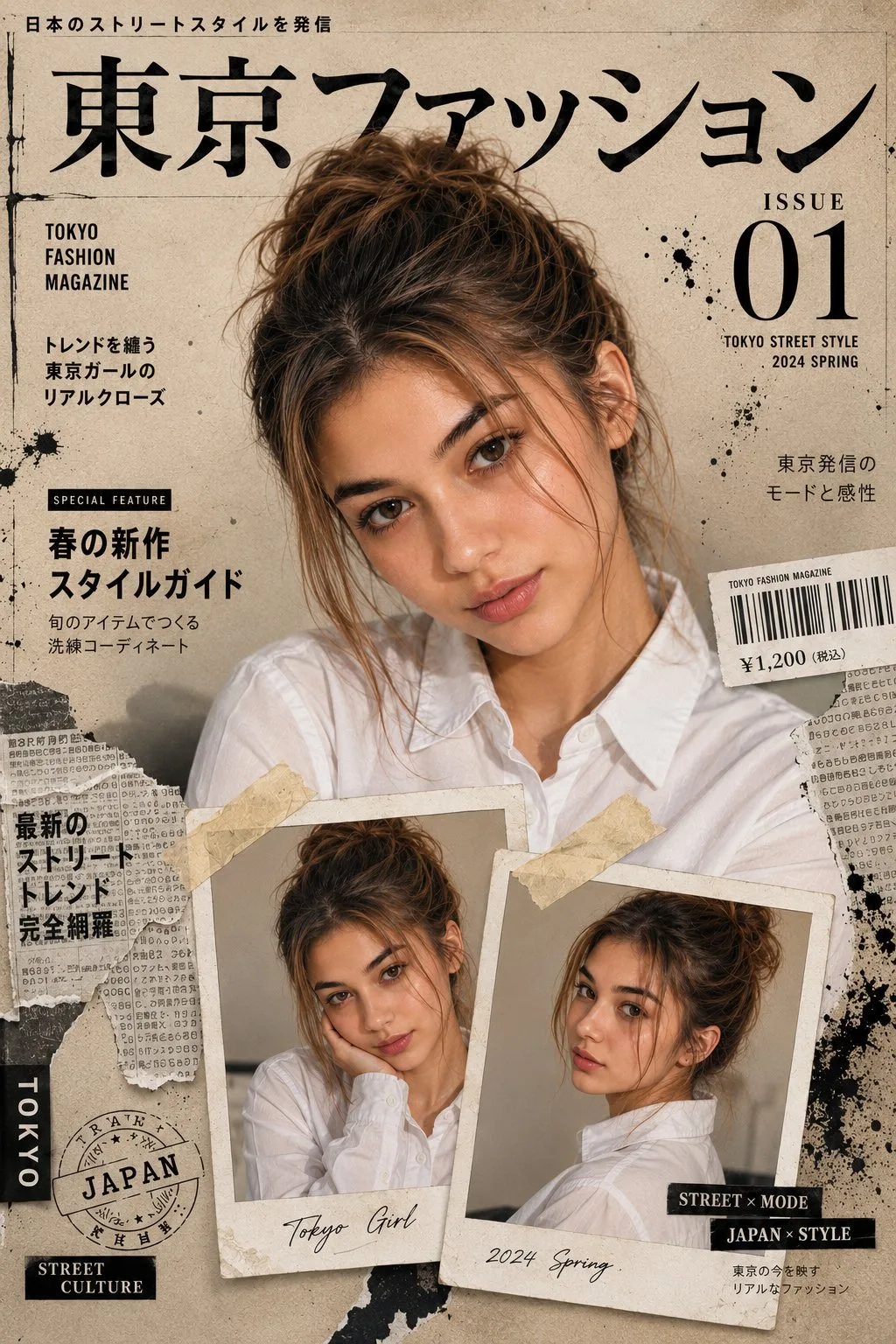 ปกนิตยสารแฟชั่นญี่ปุ่น 8K สไตล์ภาพยนตร์ ผสมผสาน 1