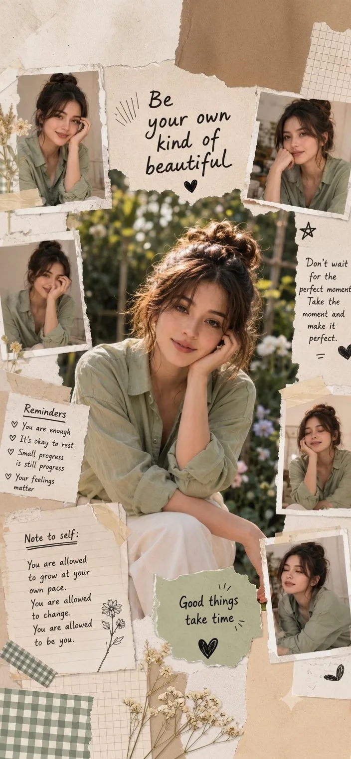 คอลลาจดิจิทัลสไตล์สมุดภาพ: หญิงสาวผมยุ่ง 1