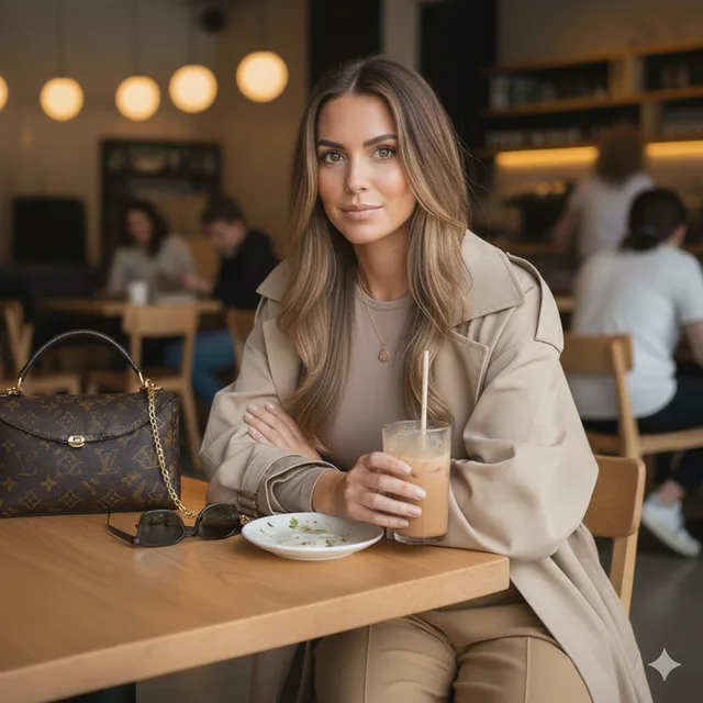 สาวคาเฟ่ชุดเบจ สุดชิลล์ แดดบ่าย