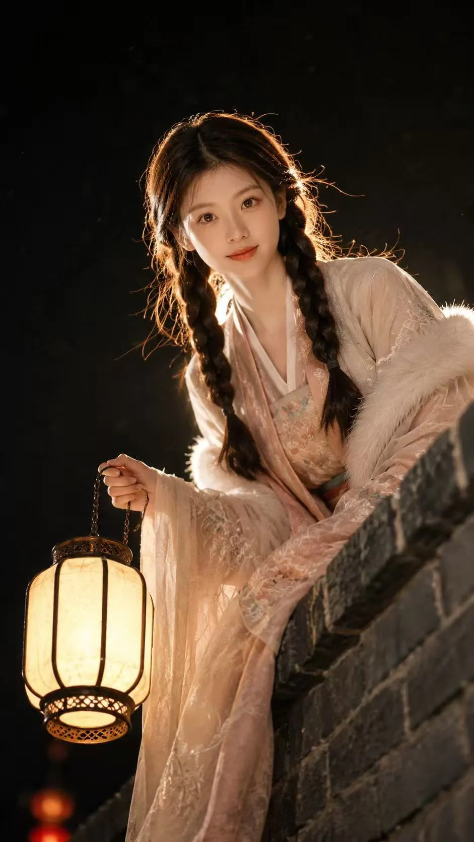 ภาพบุคคลแฟนตาซีจีนโบราณยามค่ำคืนกับโคมไฟ 1