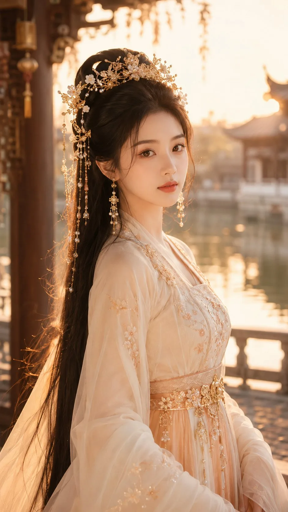 รูปถ่ายนางฟ้าจีนโบราณริมศาลาท่าน้ำ 1
