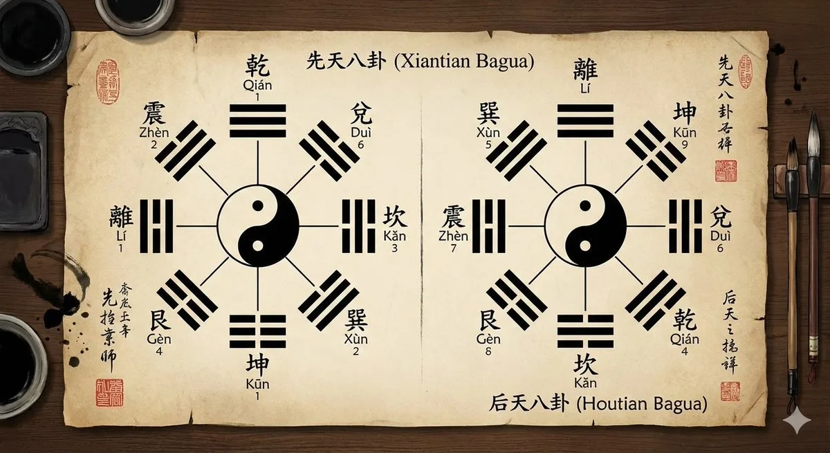 ผังปากว้าฟ้าและโลกแบบโบราณพร้อมพื้นหลังกระดาษเก่า 1