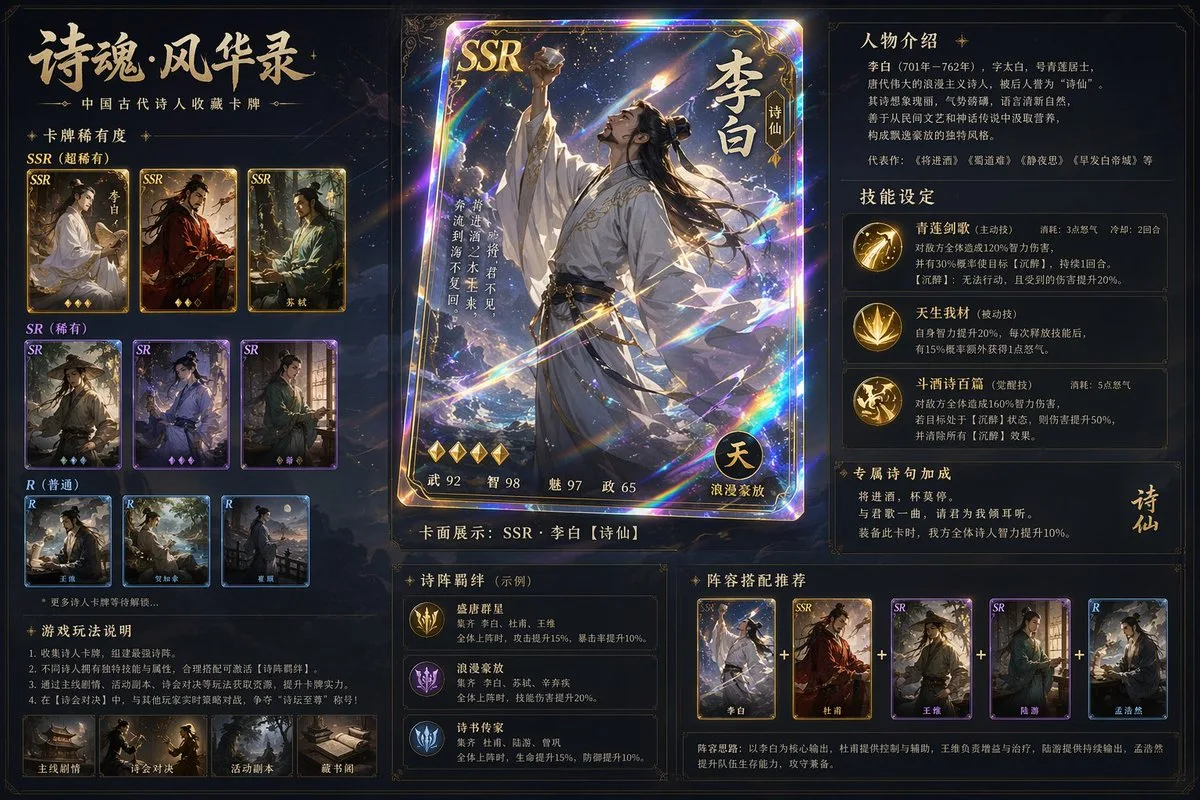 การ์ดเกมกวีจีนโบราณลายเลเซอร์ 1