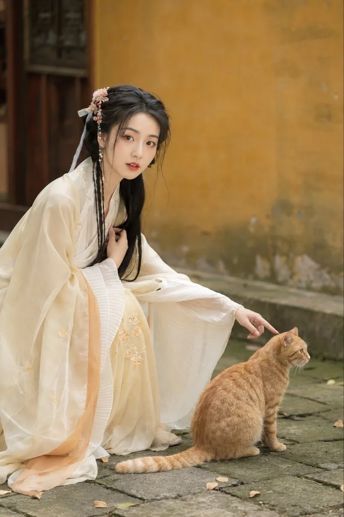 สาวฮั่นฝูโบราณกับน้องหมาในสวนจีน 1
