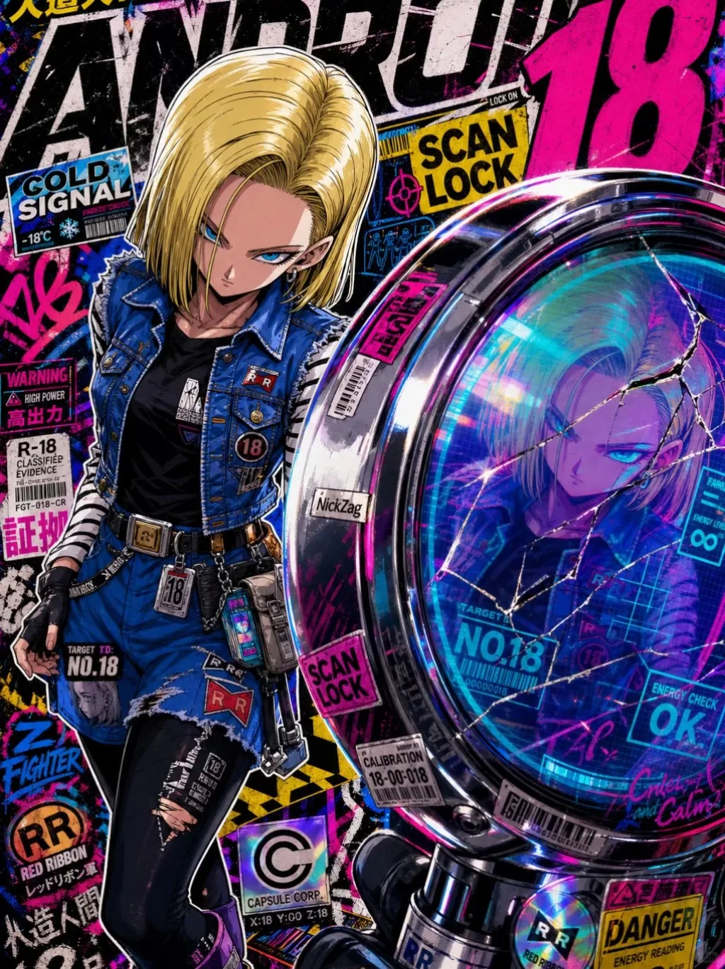 โปสเตอร์การ์ดสะสมไซเบอร์พังก์ Android 18 1