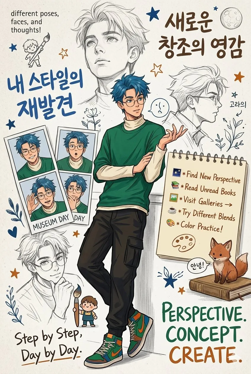 โปสเตอร์ออกแบบตัวละคร ศิลปินหนุ่มผมฟ้า สไตล์อนิเมะ 1
