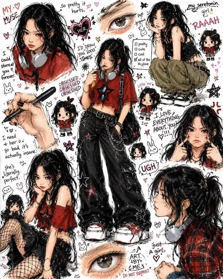 Y2K สาวอนิเมะผมยุ่ง: รวมผลงานออกแบบตัวละคร 1