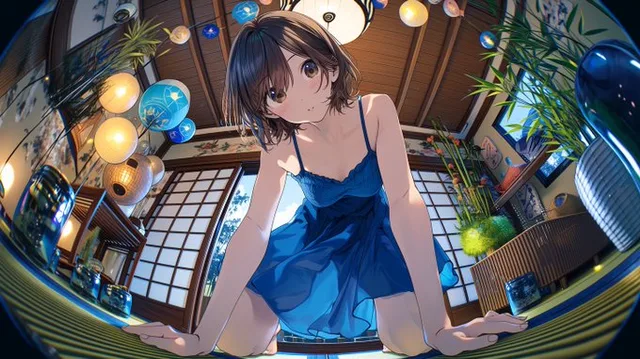 สาวอนิเมะเต้นท่าสวย มุมมองต่ำ