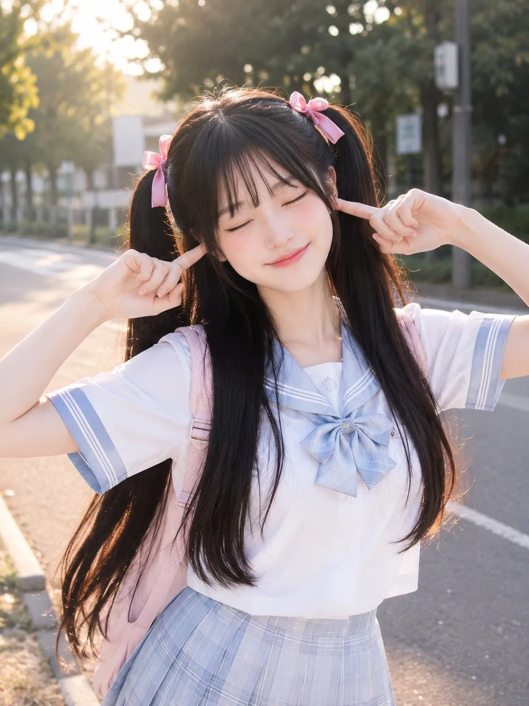 อนิเมะสาวน้อยทวินเทลกลางแจ้งยามอาทิตย์อัสดง 1