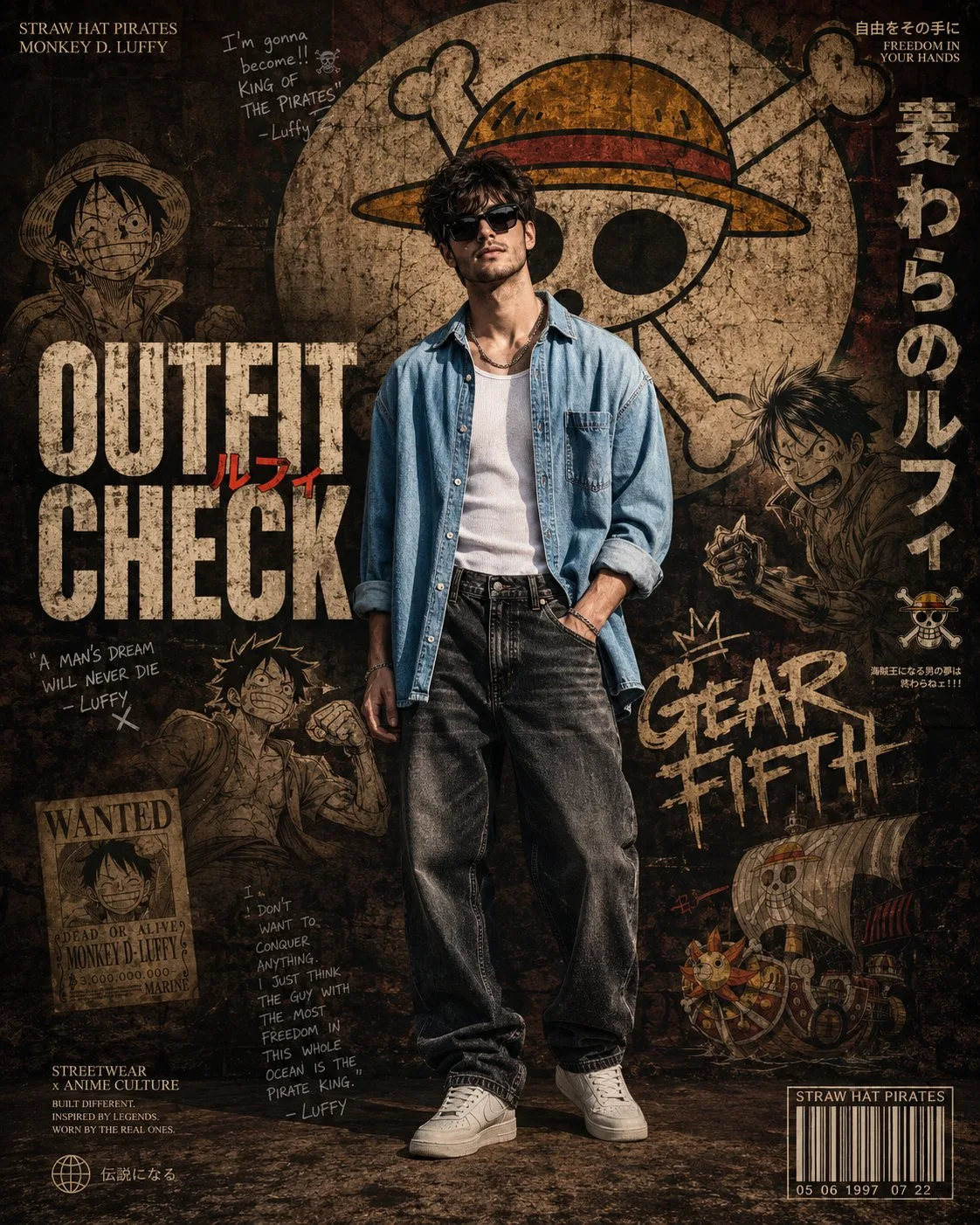 โปสเตอร์แฟชั่นสตรีทแวร์ One Piece สไตล์อนิเมะ 1