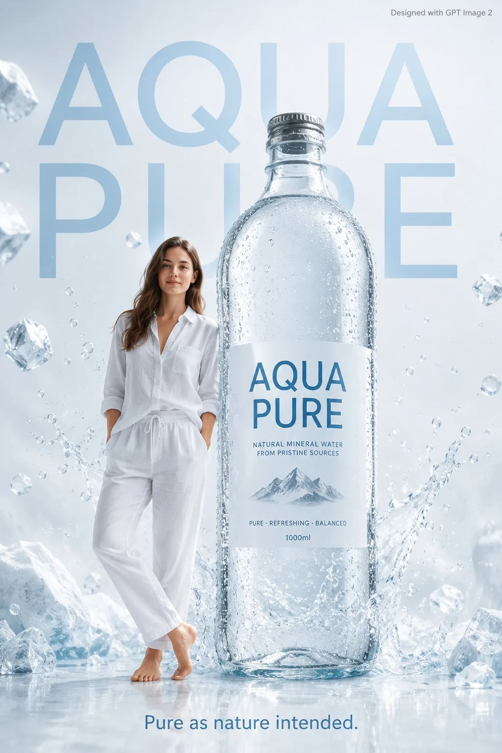 โปสเตอร์น้ำแร่ AQUA PURE สไตล์มินิมอล หรูหรา 1