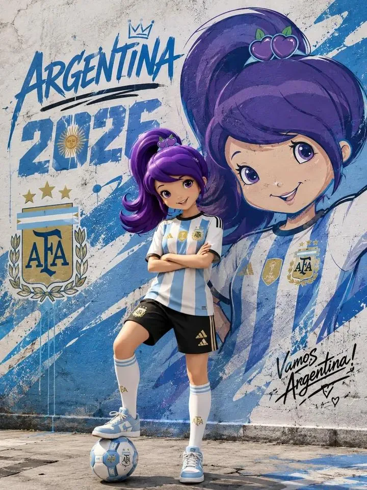 โปสเตอร์อาร์ตข้างถนน: สาวผมม่วงทีมชาติอาร์เจนตินา 1