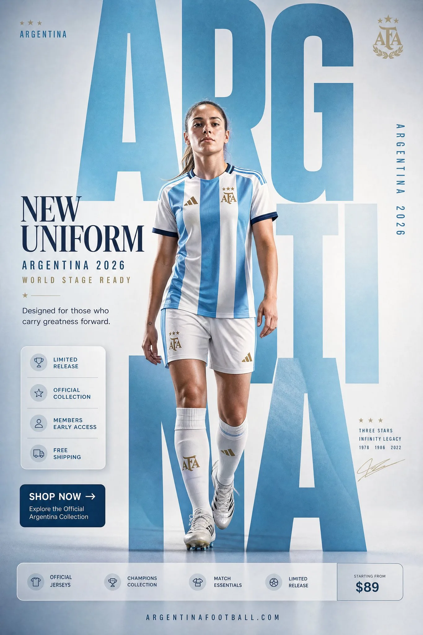 โปสเตอร์แฟชั่นชุดแข่งใหม่ทีมชาติอาร์เจนตินา ระดับพรีเมียม 1