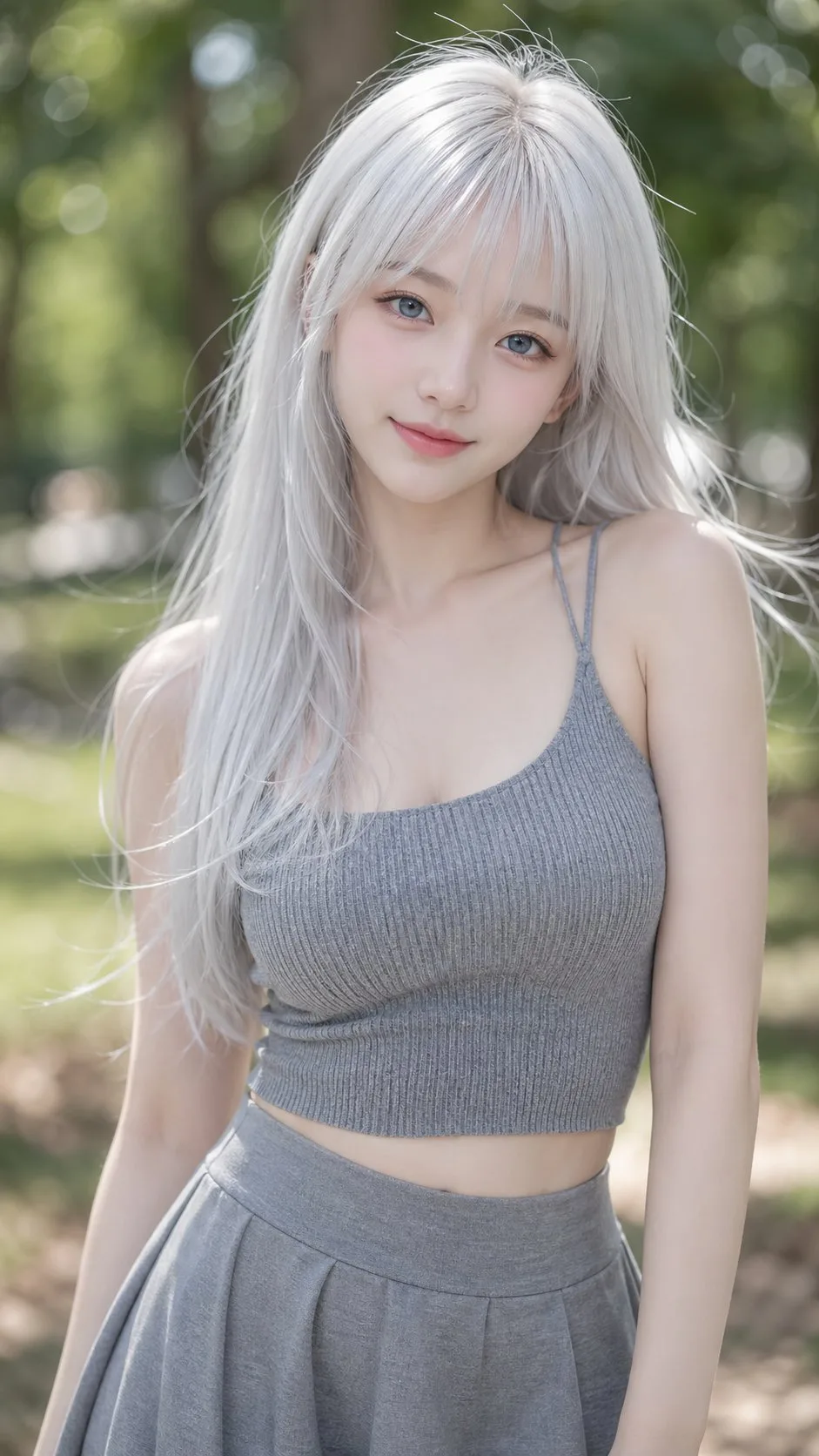 สาวเอเชียผมขาว ลุคบริสุทธิ์น่าดึงดูด 1