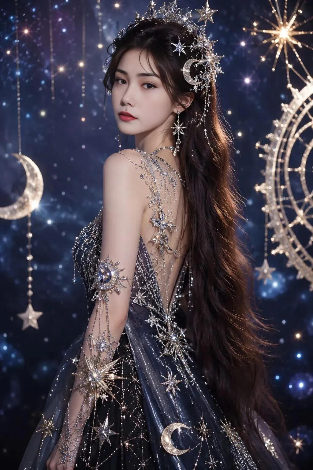 หญิงสาวชาวเอเชียในชุดราตรีกาแล็กซีสุดหรู 1