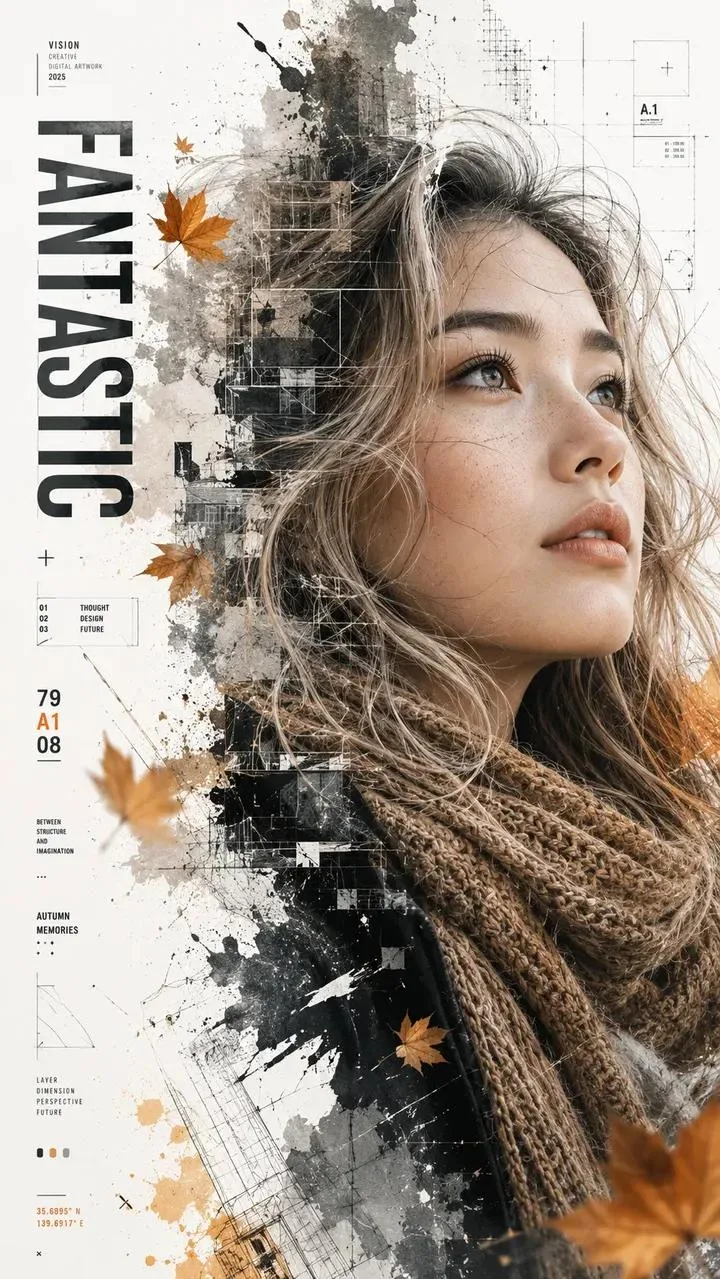 ภาพพอร์เทรตหญิงสาวเอเชียแบบ Double Exposure สไตล์ภาพยนตร์ 1