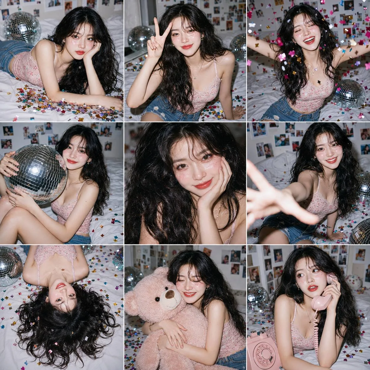 ภาพคอลลาจสาว Gen Z สไตล์ปาร์ตี้ (9 ช่อง) 1