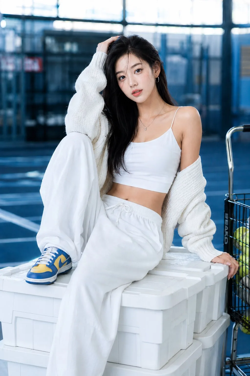ภาพถ่ายหญิงสาวชาวเอเชียในคอร์ทเทนนิสโทนครึม 1