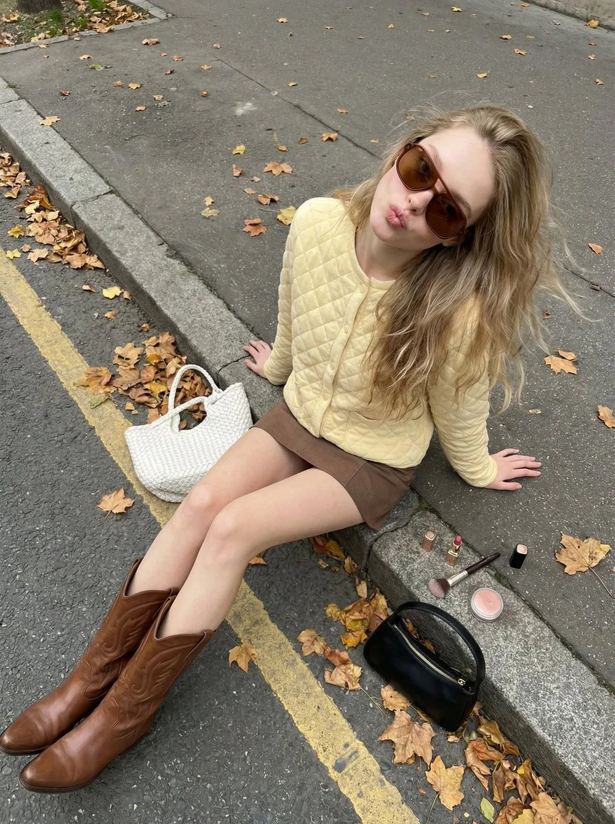 แฟชั่นสตรีทสาวน้อยซุกซนฤดูใบไม้ร่วง: คาร์ดิแกนเหลือง & รองเท้าบูท 1