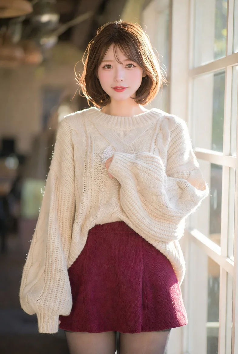 สาวหวานหันกลับมามองในแสงอาทิตย์ยามฤดูใบไม้ร่วง 1