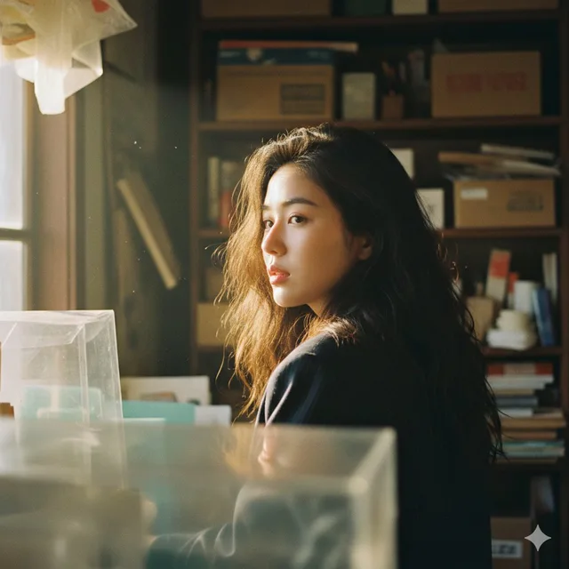 สาวญี่ปุ่นหันกลับมามองในแสงย้อนและฝุ่น