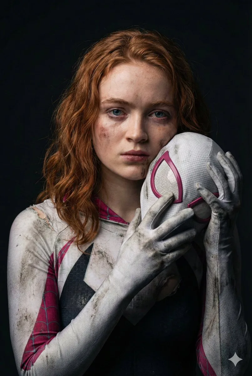 พอร์ตเทรต Gwen Stacy บาดเจ็บพร้อมหน้ากากในเงามืด 1