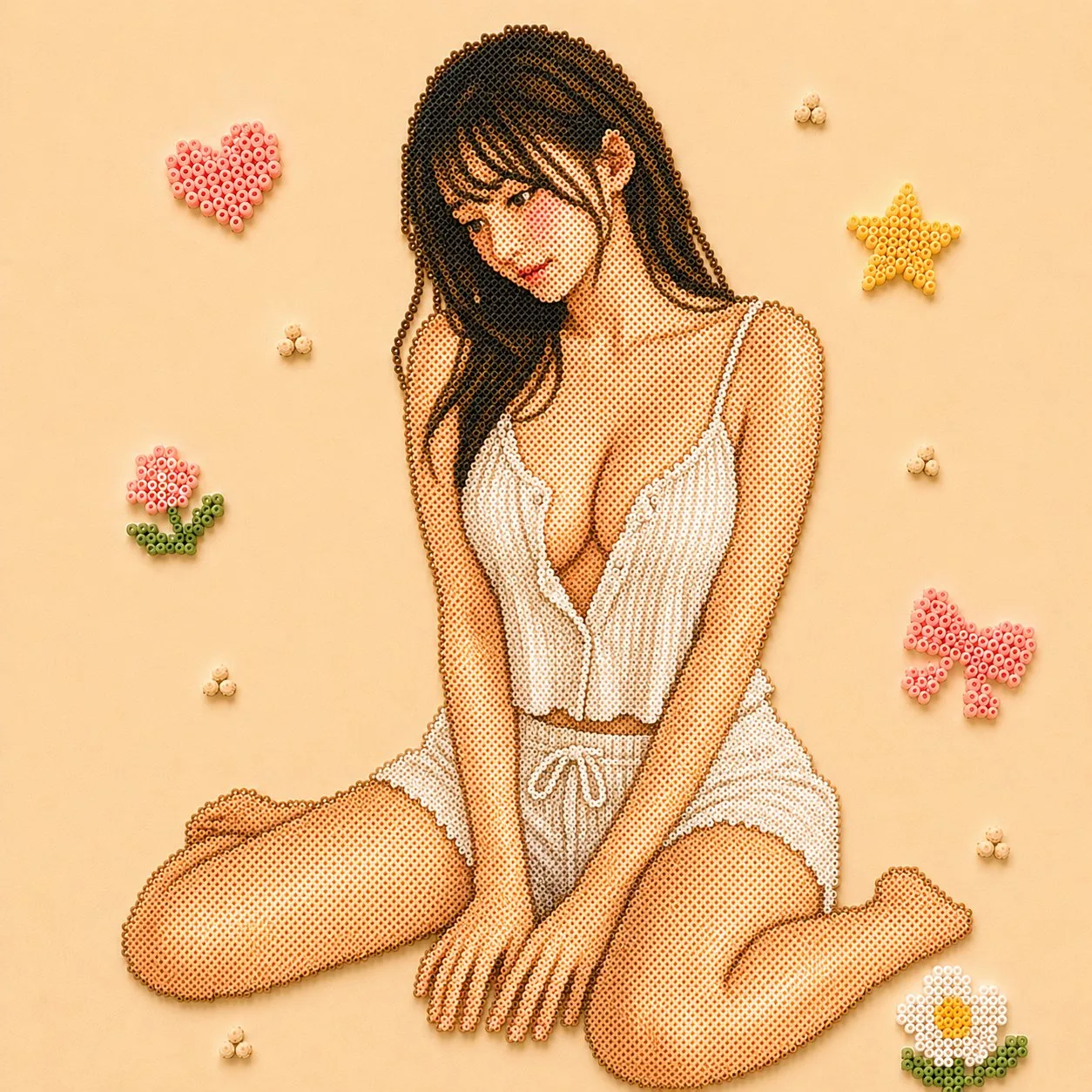 ศิลปะลูกปัดเหล็กหญิงสาวในยามค่ำคืน 1