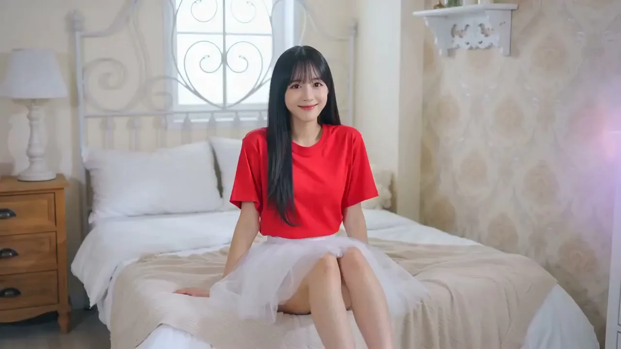 สาวน้อยชุดแดงสดใสในห้องนอน 1