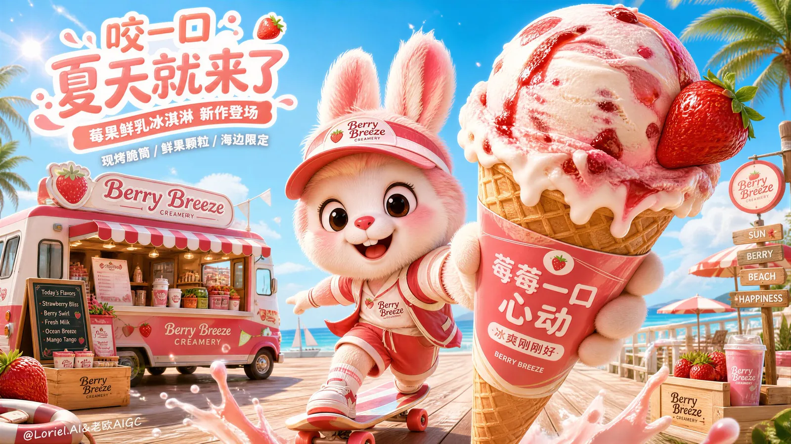 โปสเตอร์ไอศกรีมริมหาดระดับพรีเมียม Berry Breeze 2
