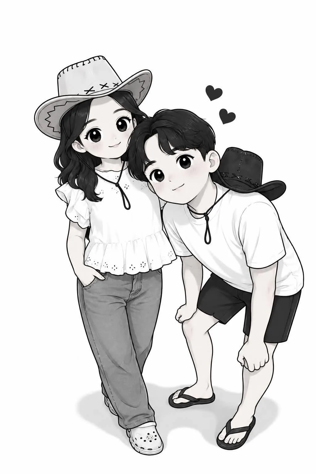 ภาพวาดลายเส้นการ์ตูนขาวดำน่ารัก สไตล์มินิมอล 1