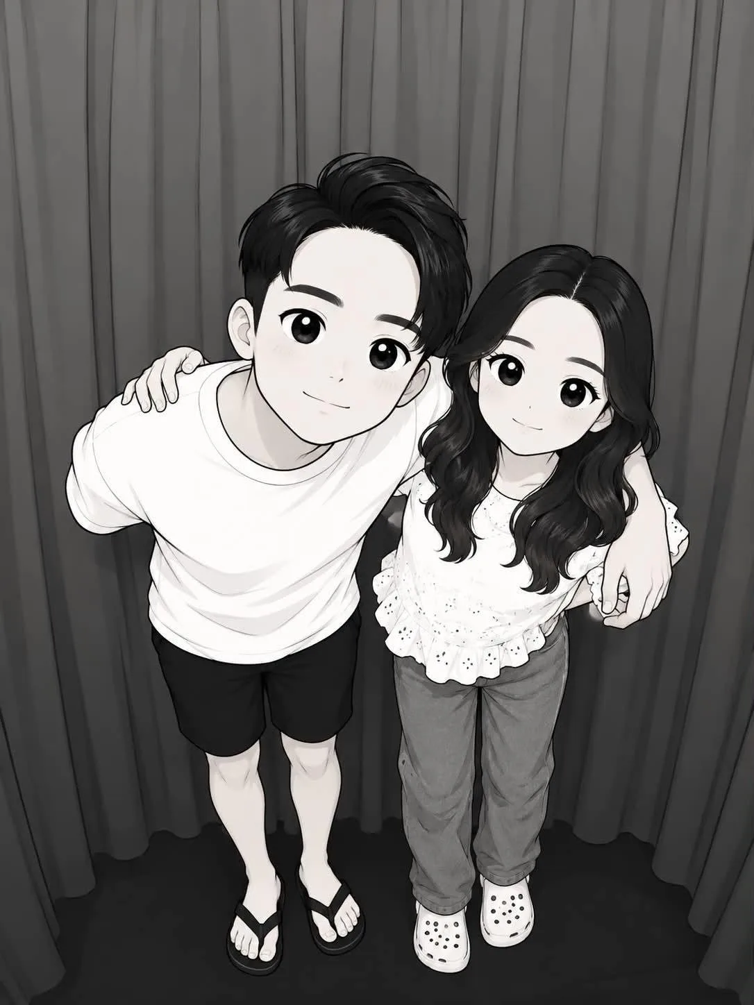 ภาพวาดลายเส้นการ์ตูนขาวดำน่ารัก สไตล์มินิมอล 2