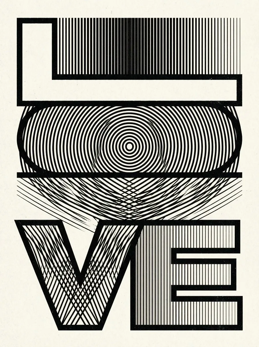 ภาพลวงตาตัวอักษร LOVE ลายมัวเร ขาวดำ แนวเรโทร 1