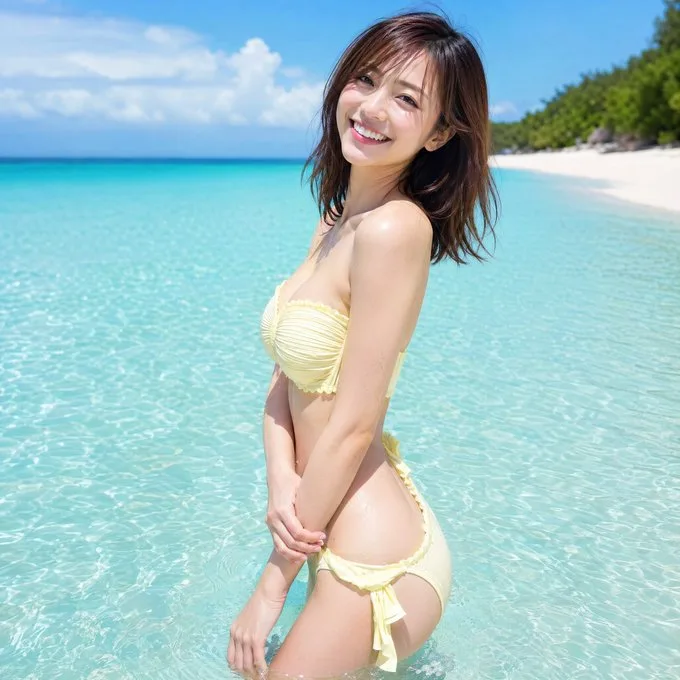 สาวญี่ปุ่นบิกินี่ริมทะเลน้ำใส 1