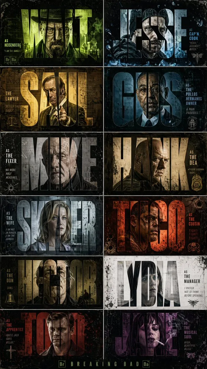 โปสเตอร์ตัวละคร Breaking Bad สไตล์ภาพยนตร์ คอนทราสต์สูง 1