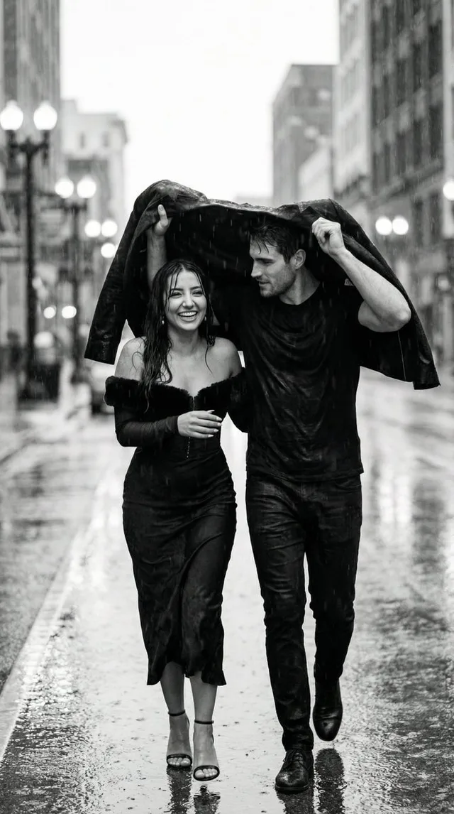 คู่รักกลางพายุฝนขาวดำ: ภาพจริงแนวสารคดี