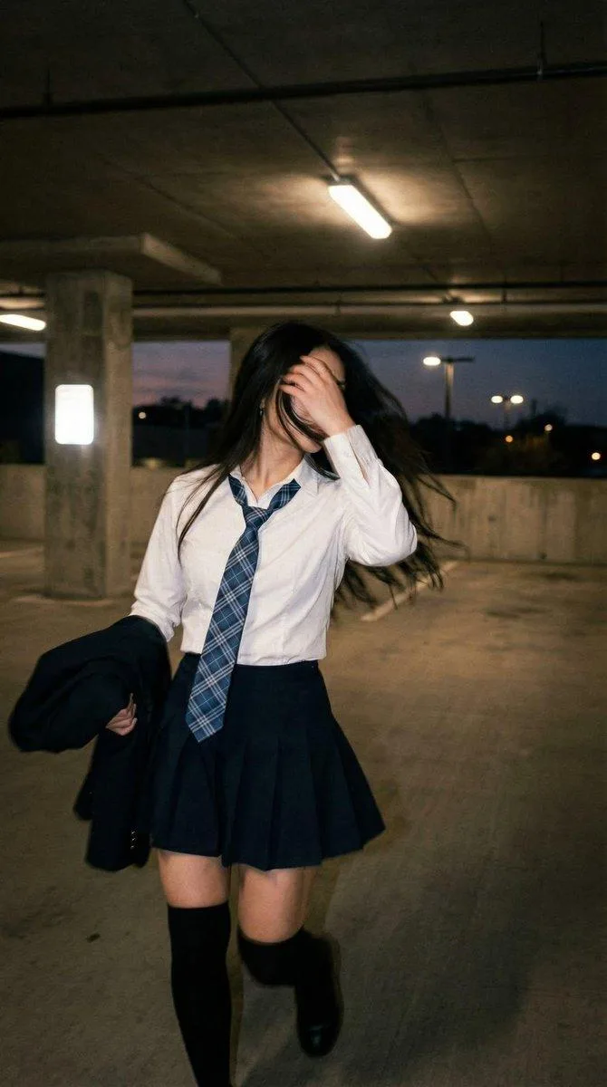 สาวเสื้อขาวกระโปรงสั้นในโรงจอดรถมืดสลัว 1