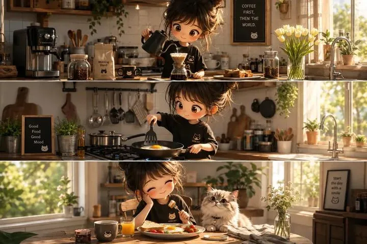 Q-Version สาวน้อยน่ารักกับกิจวัตรยามเช้า (สามช่อง) 1