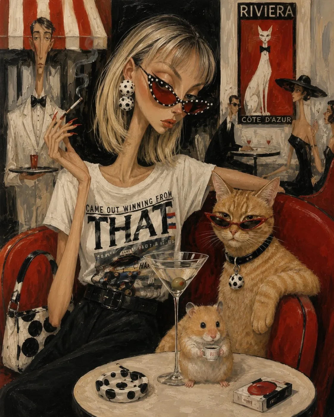 สาวแฟชั่นกับแมวส้มใส่แว่นในคาเฟ่ริเวียร่า 1