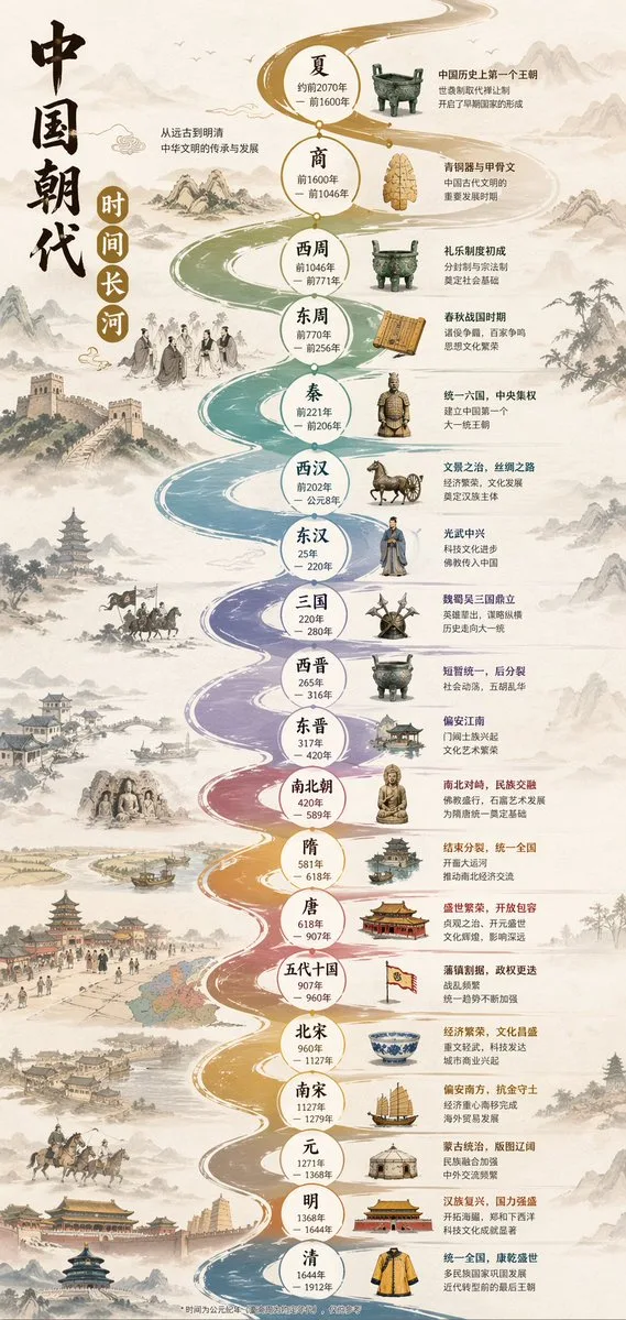 อินโฟกราฟิกราชวงศ์จีน: สายธารแห่งกาลเวลา