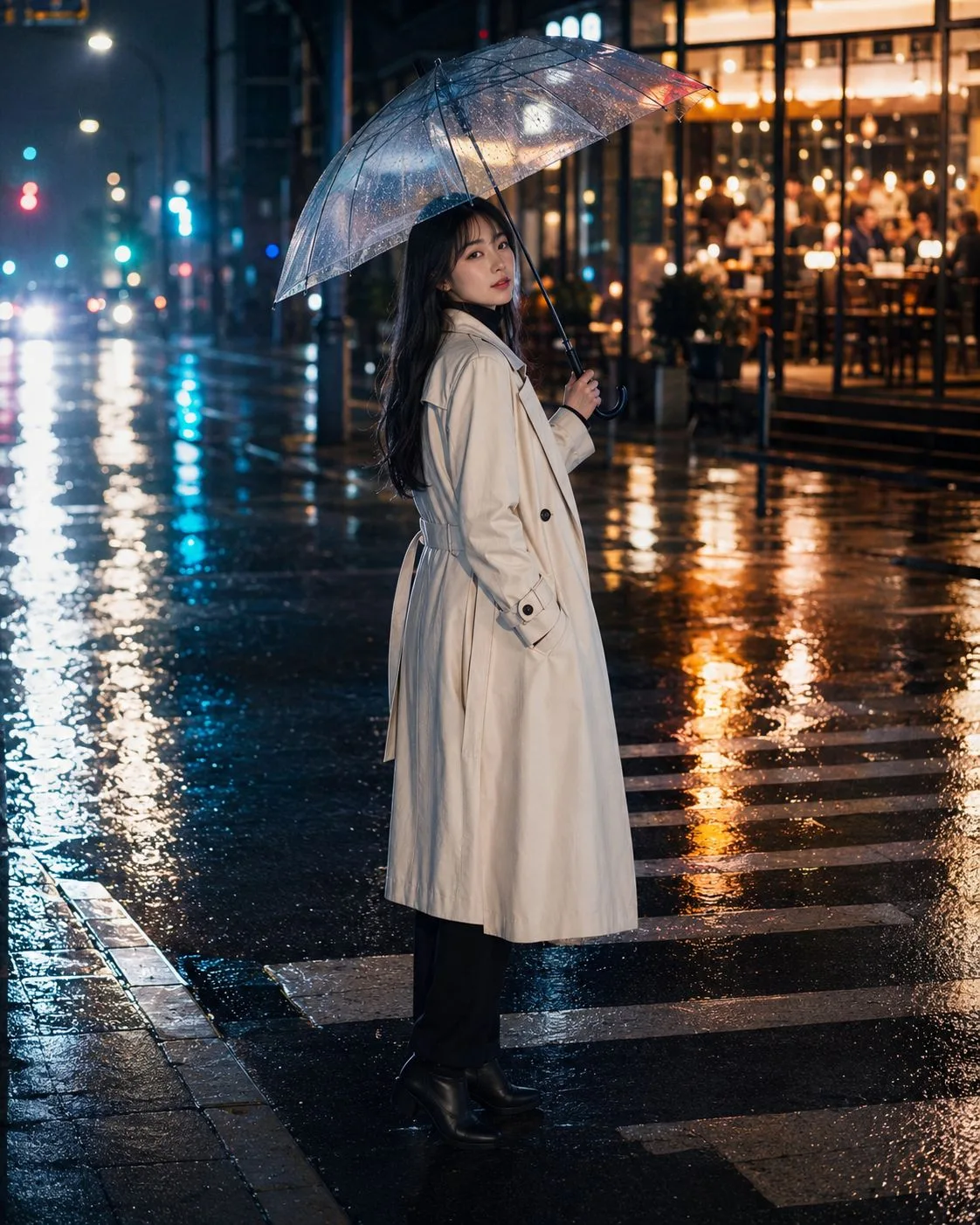 สาวจีนในคืนฝนตก: หันหลังมองในเสื้อโค้ทสีเบจ 2