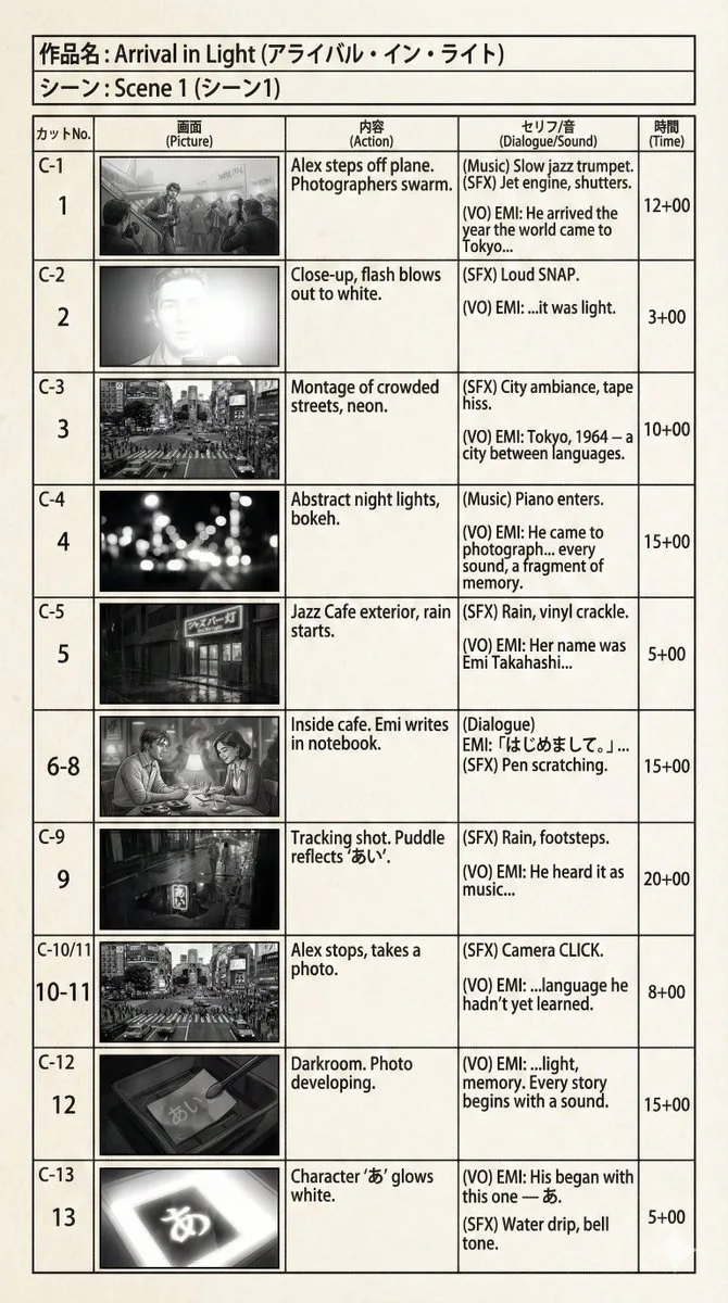 อนิเมะสตอรี่บอร์ดสไตล์ญี่ปุ่น: ภาพยนตร์ 1