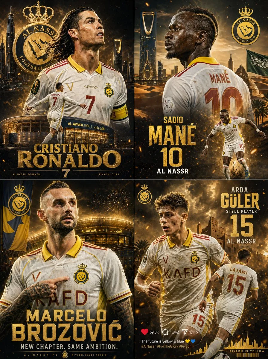 โปสเตอร์รวมดาวเตะ Al Nassr สไตล์ภาพยนตร์โทนดาร์ก 1